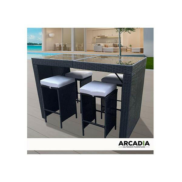 Outdoor 5 Piece Bar Table Set Rattan And Cushions Patio Dining.