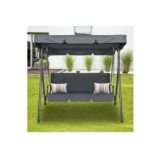 Outdoor Swing Bench Canopy 3 Seater Garden Hammock Grey.