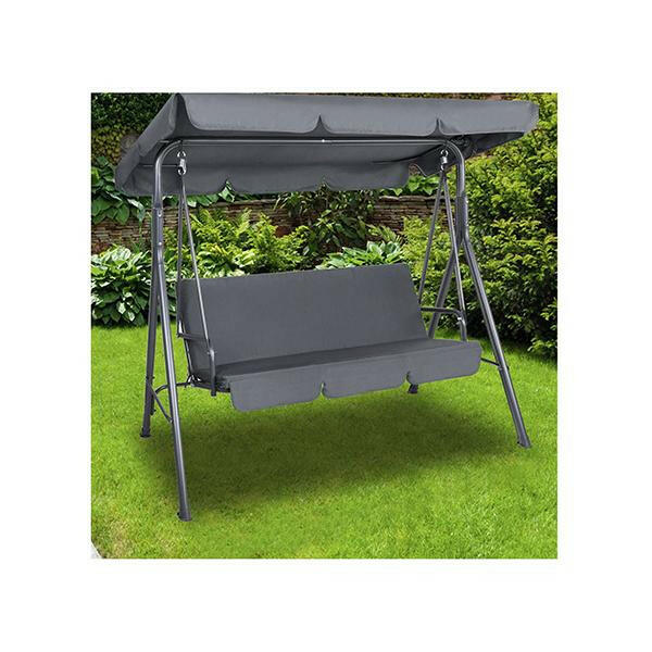 Outdoor Swing Bench Canopy 3 Seater Garden Hammock Grey.