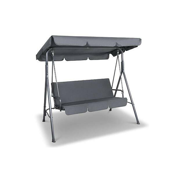 Outdoor Swing Bench Canopy 3 Seater Garden Hammock Grey.