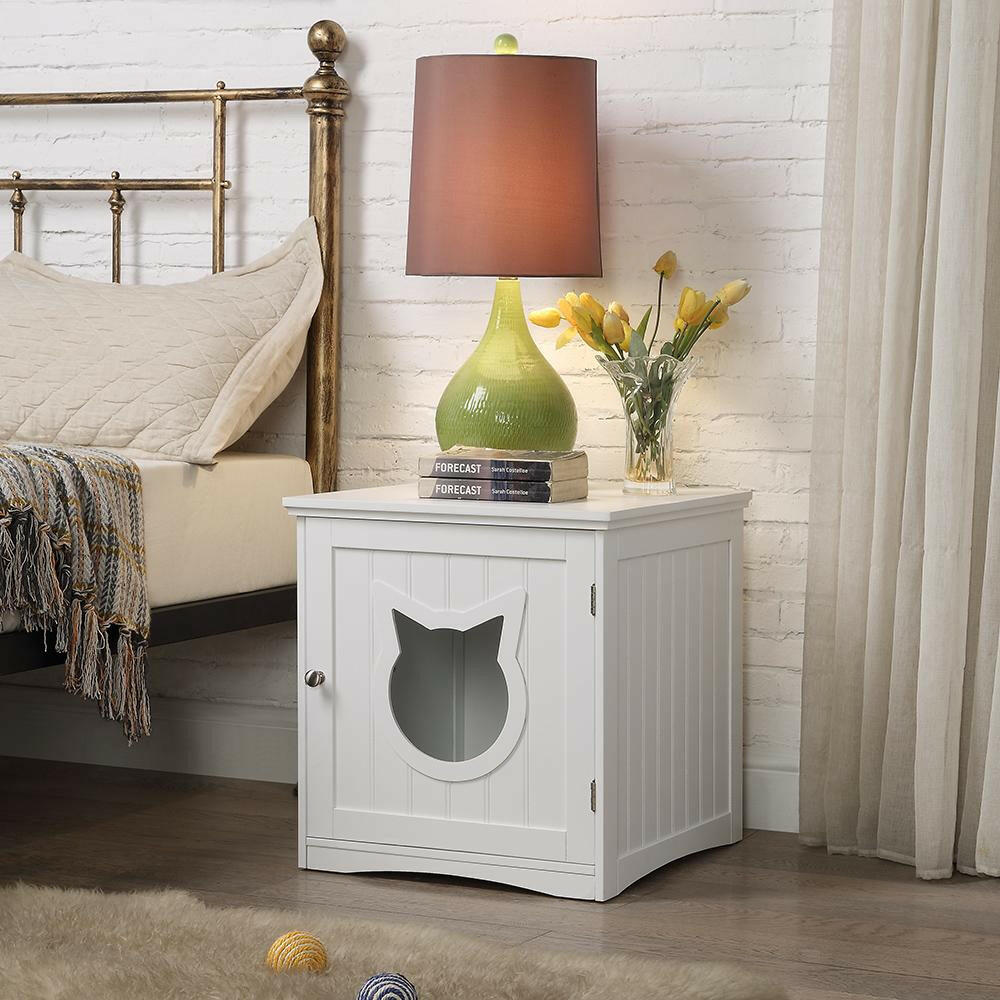 Cat House Side Table, Nightstand Pet House, Litter Box Enclosure.