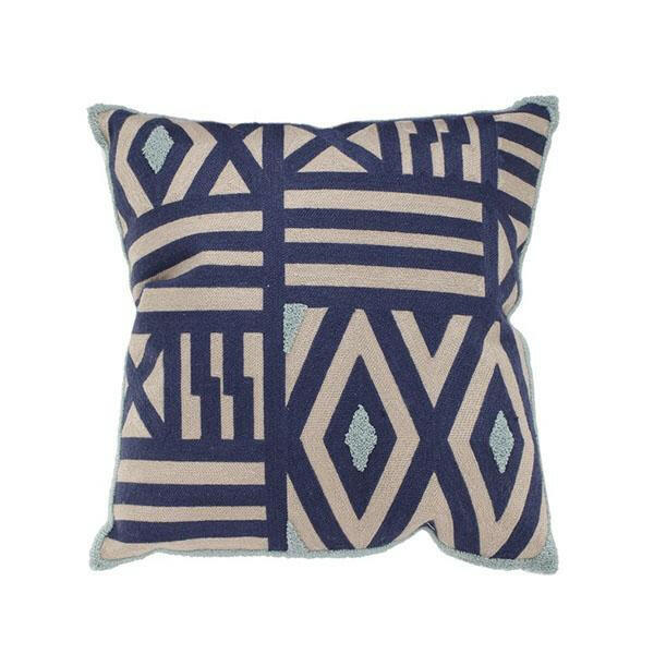 Patterned Taupe Blue And Green Cushion.