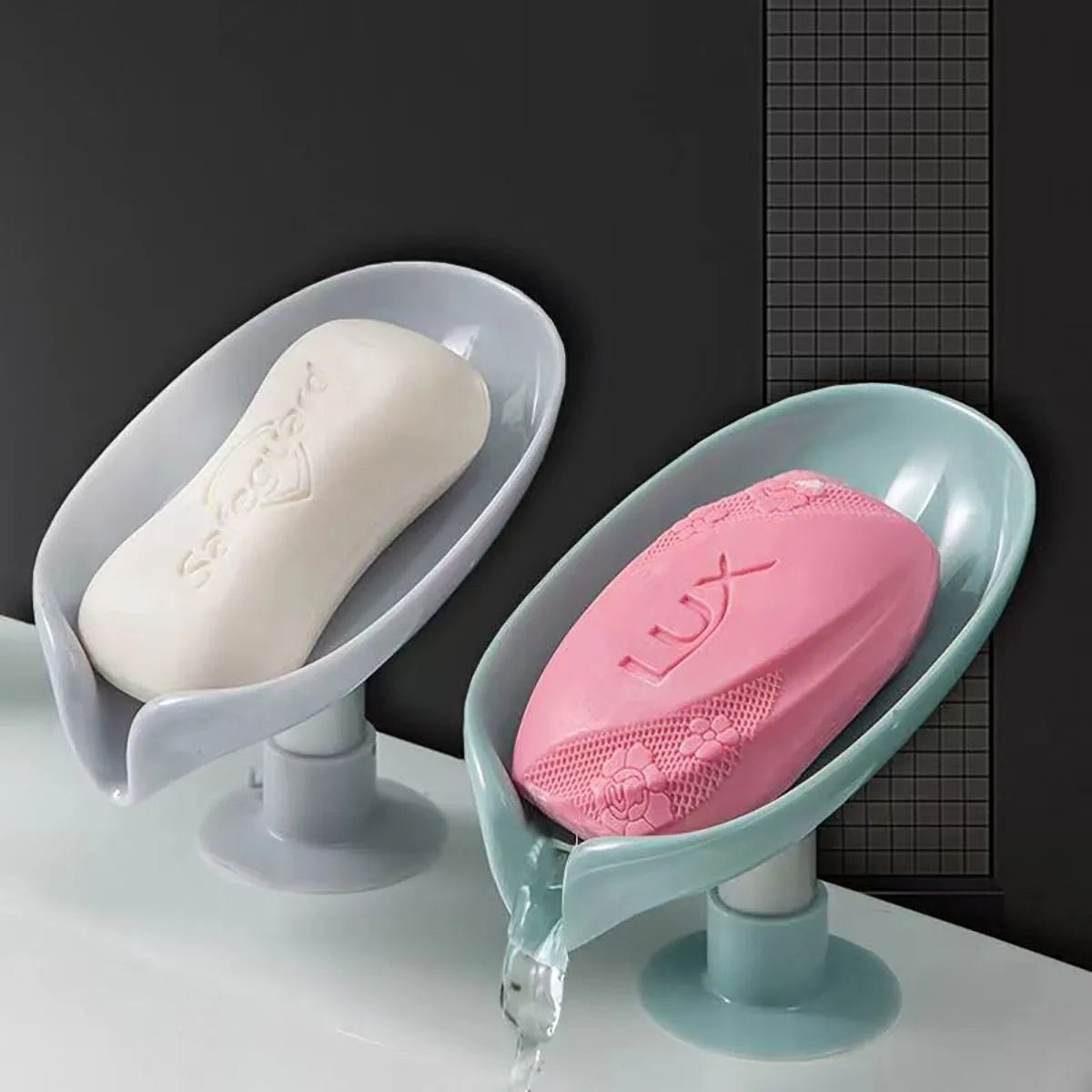 Leaf Shape Soap Box Drain Soap Holder Bathroom Accessories Suction Cup.