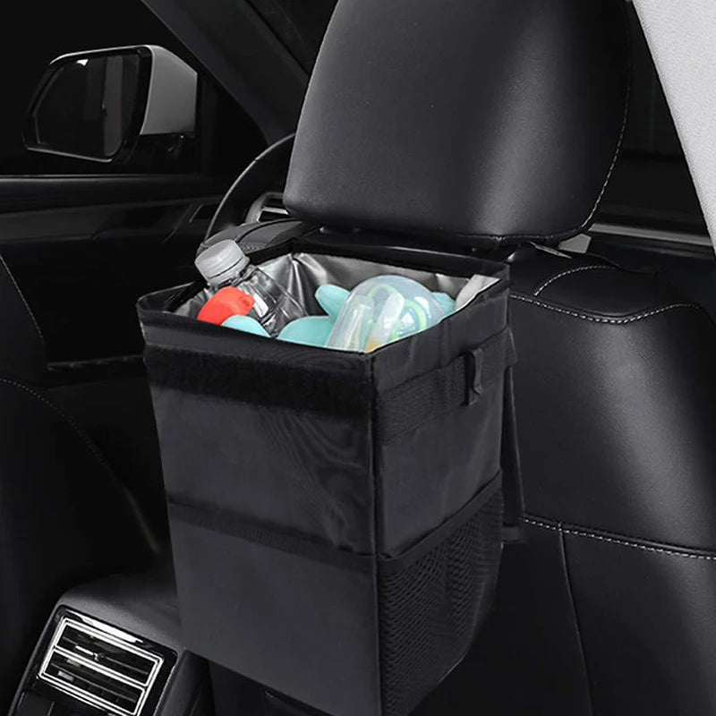 Car Trash Can With Lid Car Trash Bag Hanging With Storage Pockets