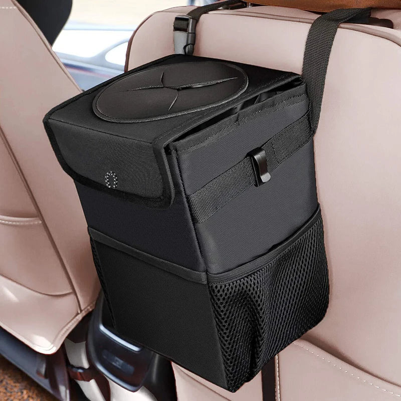 Car Trash Can With Lid Car Trash Bag Hanging With Storage Pockets