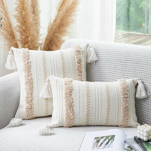 Tassels Neutral Woven Cushion Cover.