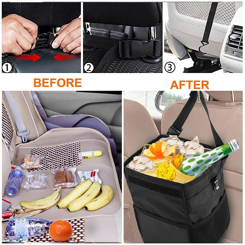 Car Trash Can With Lid Car Trash Bag Hanging With Storage Pockets