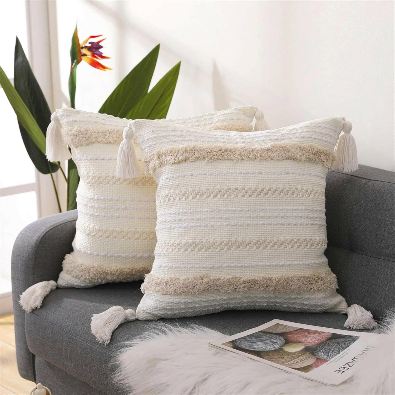 Tassels Neutral Woven Cushion Cover.