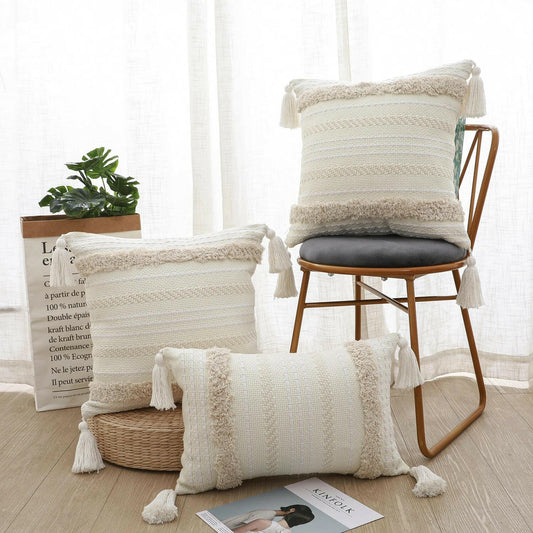 Tassels Neutral Woven Cushion Cover.