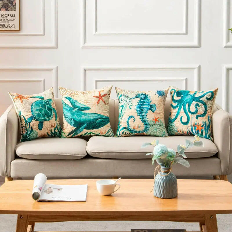 Set of 4 Marine Life Cushion Covers.