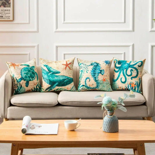 Set of 4 Marine Life Cushion Covers.