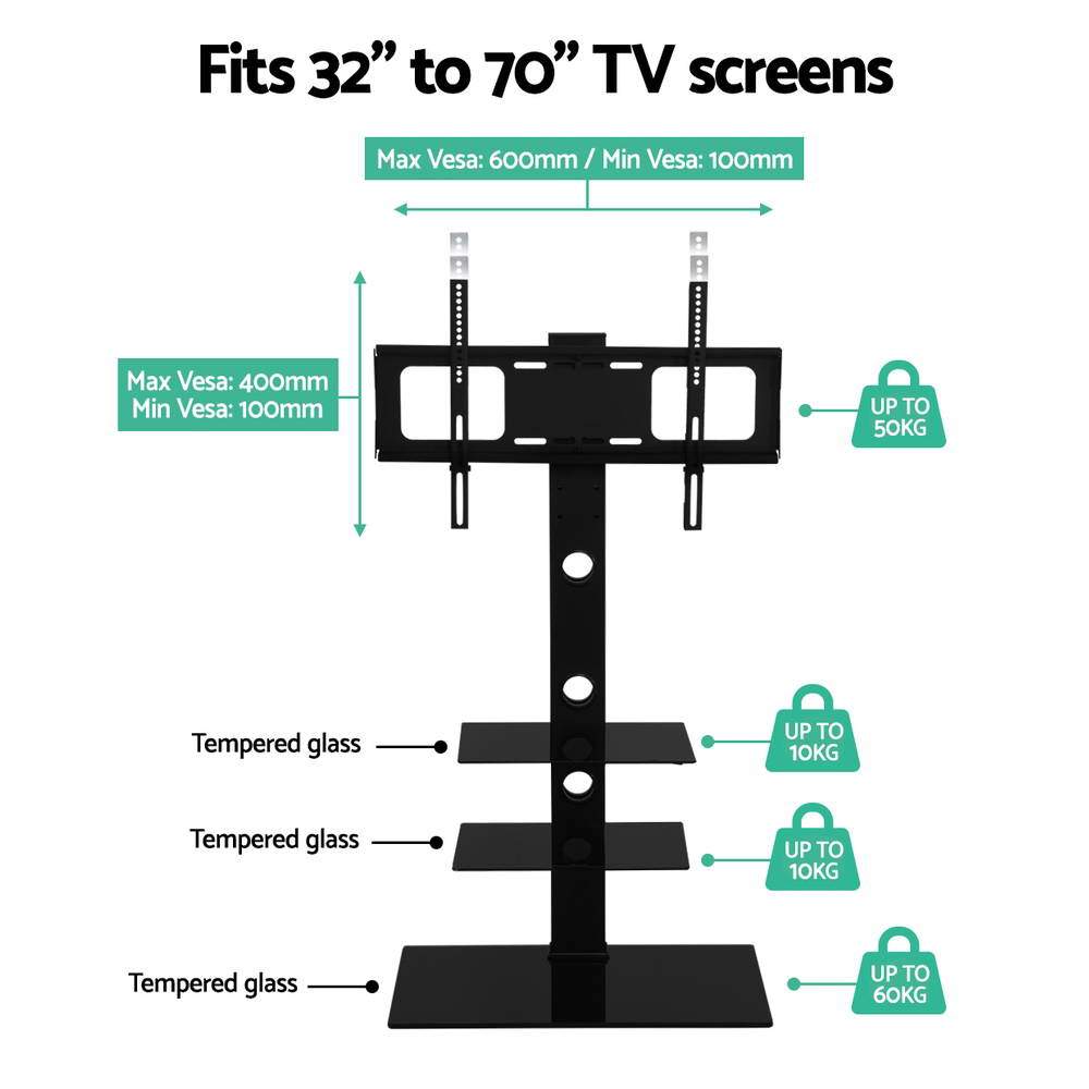 Artiss Floor TV Stand Bracket Mount Swivel Height Adjustable 32 to 70