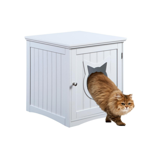 Cat House Side Table, Nightstand Pet House, Litter Box Enclosure.