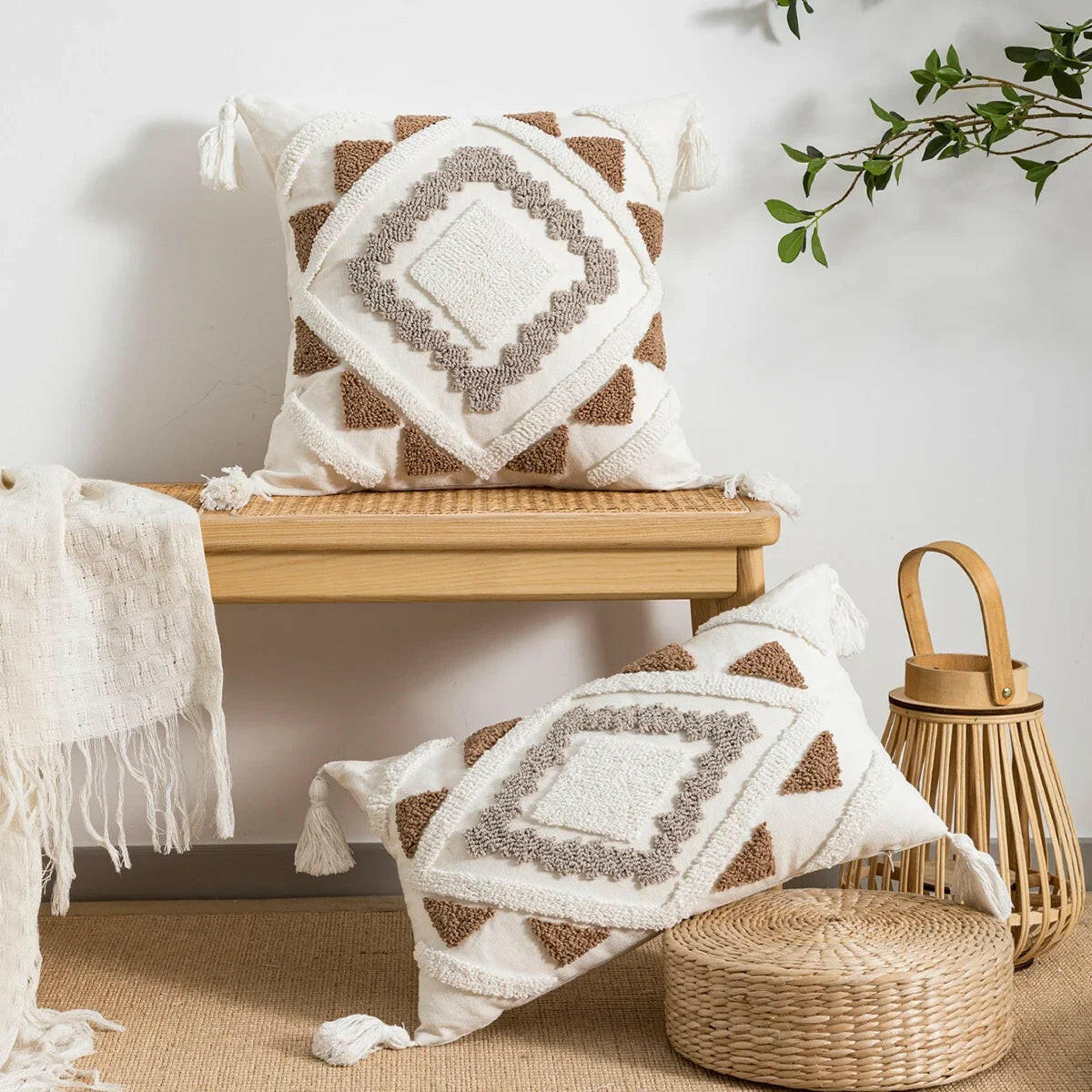 Velvet Geometric Embroidery Throw Pillowcase.