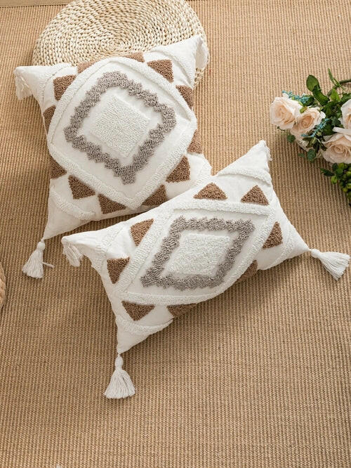 Velvet Geometric Embroidery Throw Pillowcase.