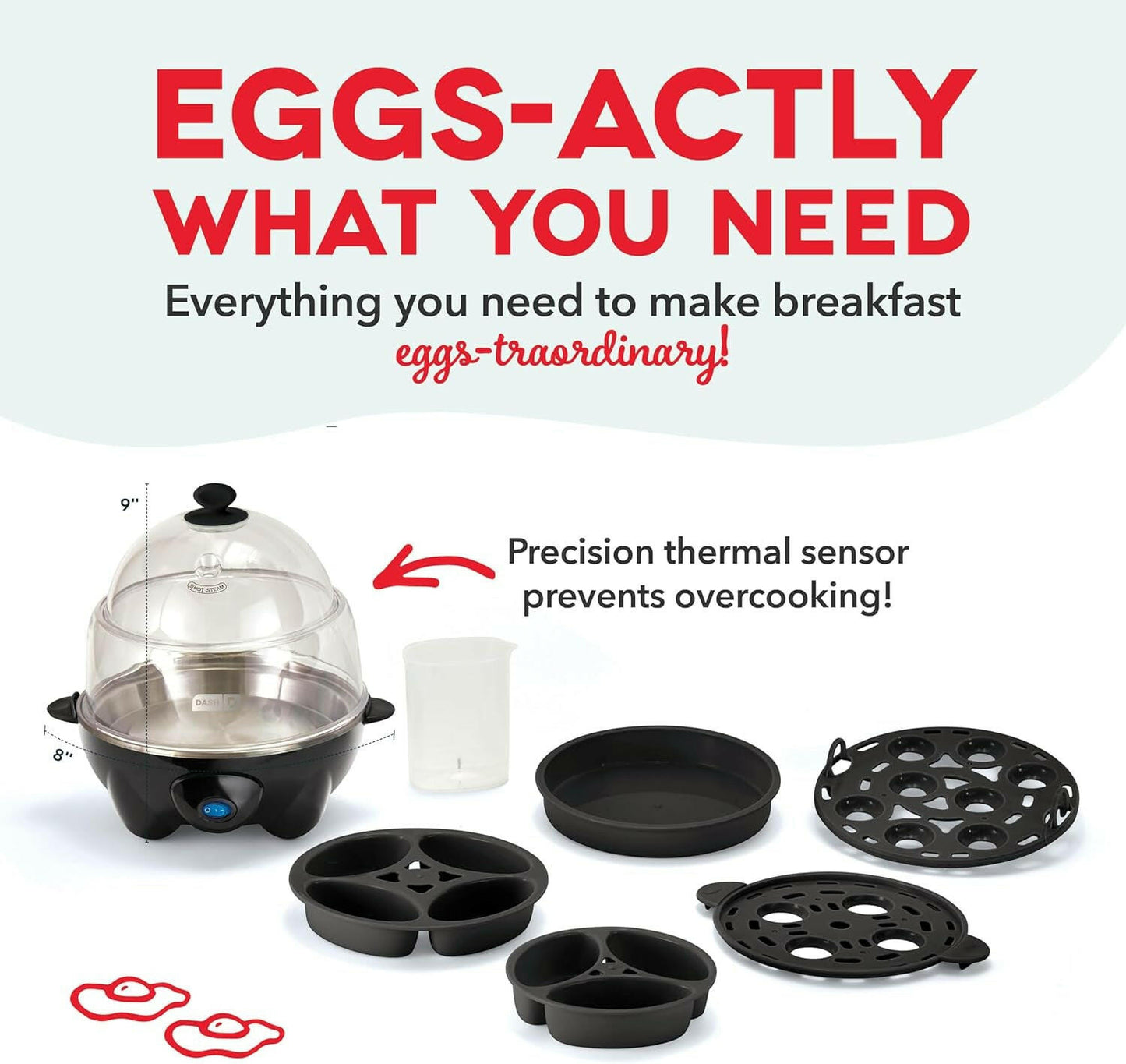 Deluxe Rapid Egg Cooker for Hard Boiled, Poached, Scrambled Eggs, Omelets, Steamed Vegetables, Dumplings & More, 12 Capacity, with Auto Shut off Feature - Black.