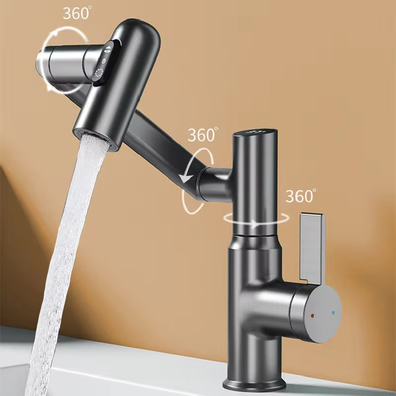 Digital Display LED Basin Faucet 360 Rotation Multi-Function Stream Sprayer Hot Cold Water Sink Mixer Wash Tap for Bathroom.