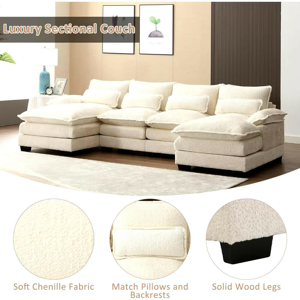 110" Sectional Sofa Couch for Living Room, Modern Chenille U Shaped Couch, Modular Sofa Sleeper with Double Chaise & Memory Foam.