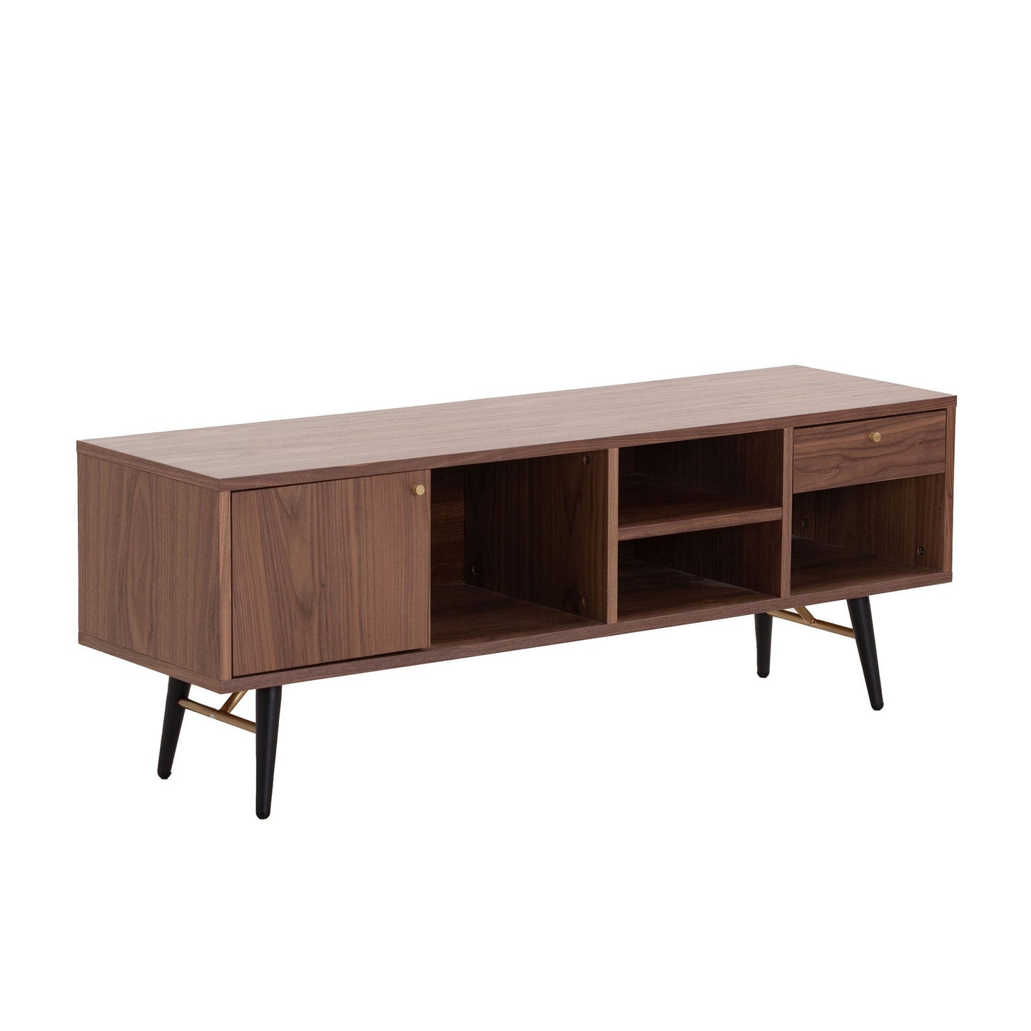 Mid-Century Modern Low Profile Media Console TV Stand, Walnut