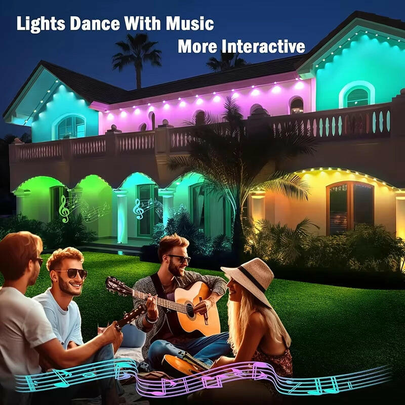 45M RGB Eaves LED Lights Permanent Outdoor Lights String APP Bluetooth Light Strip Scene Modes Full House Party Wedding Light.