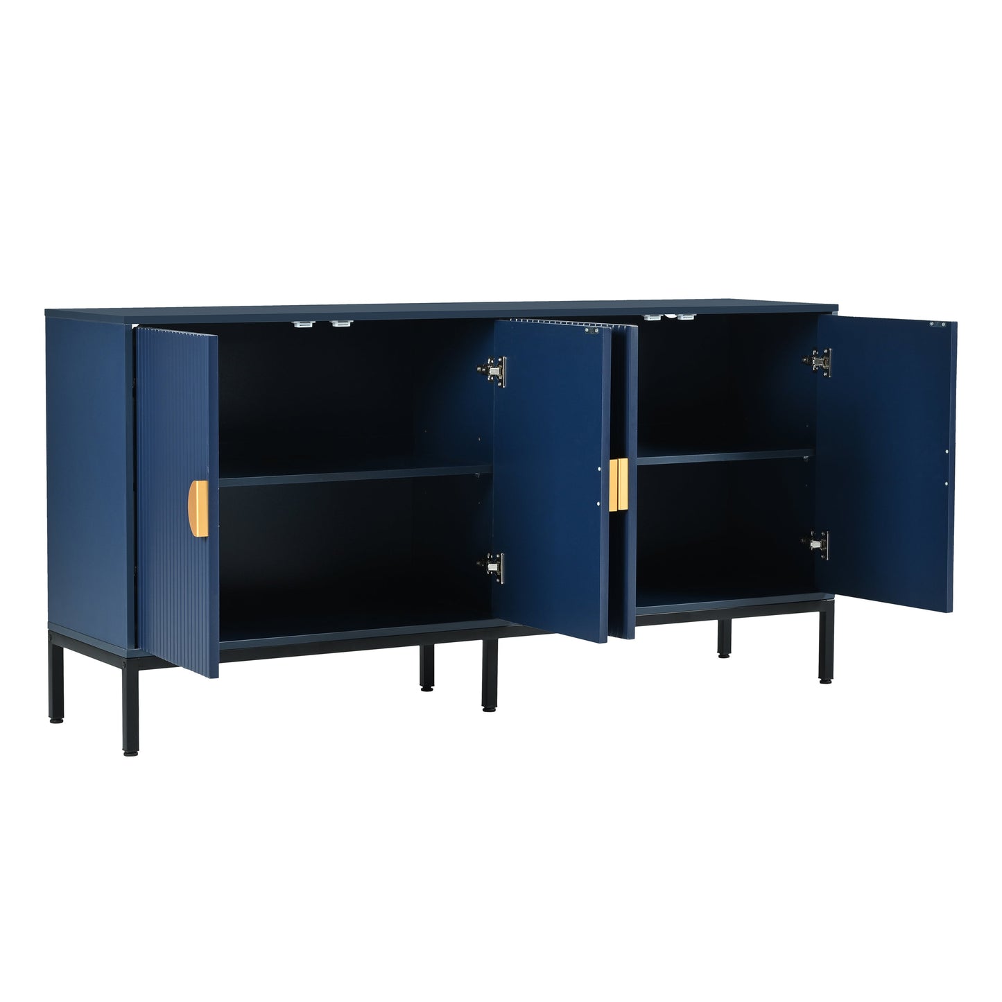 Exquisite Vertical-Striped Four-Door Sideboard with Sturdy Metal Legs