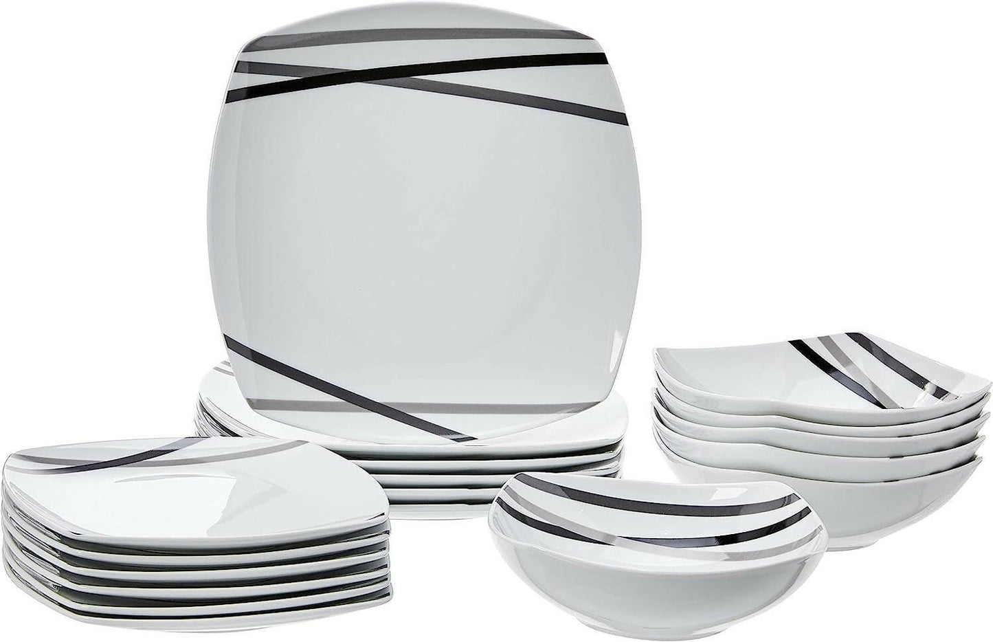 - 18 Piece Kitchen Dinnerware Set - Square Plates, Bowls, Service for 6 - Modern Beams.