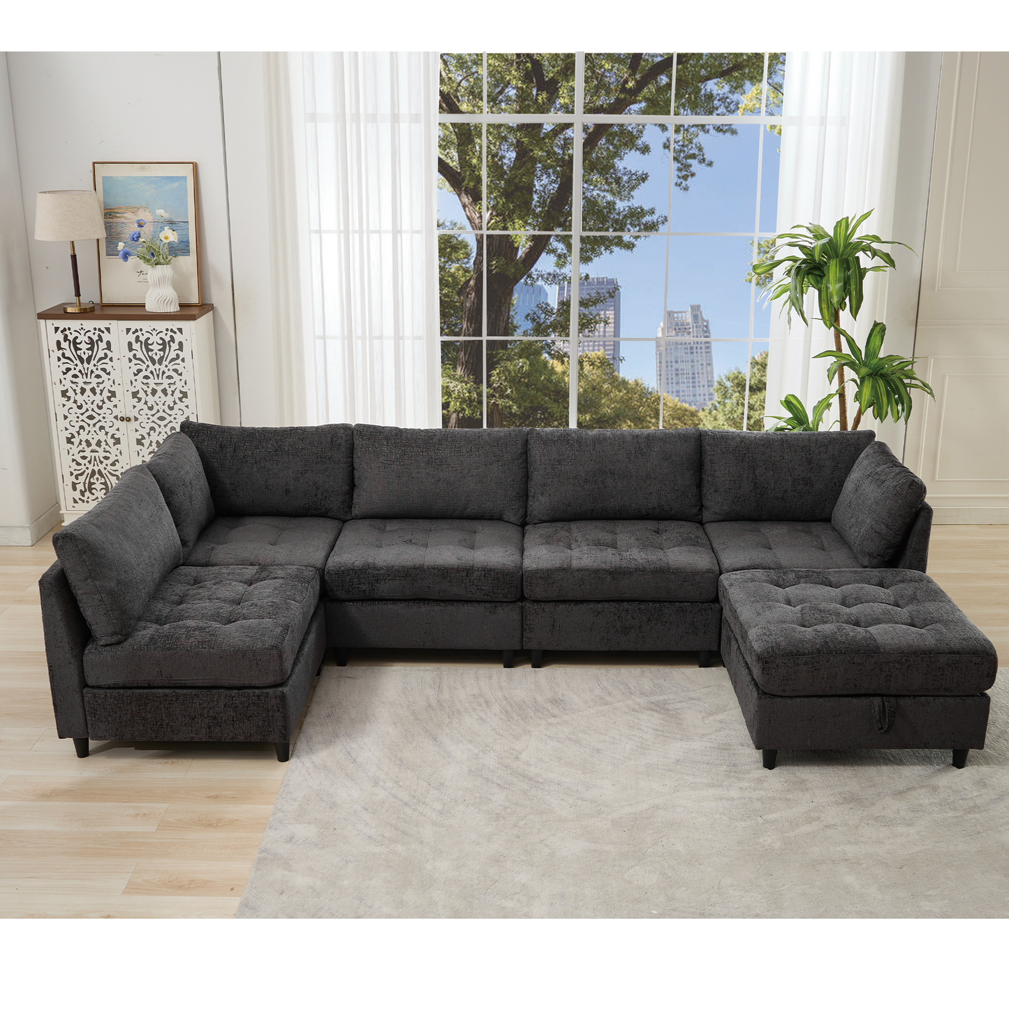 Modular Sectional Couch with Storage Ottoman, U Shaped Sofa, Storage