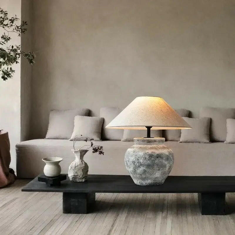 Antonio Japanese Grey Clay Stone Lamp.