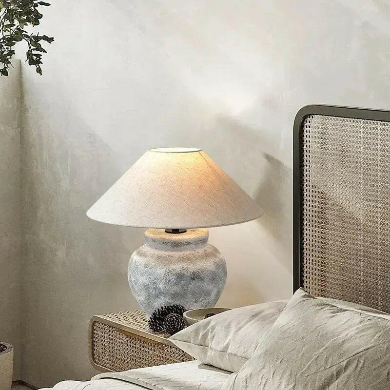 Antonio Japanese Grey Clay Stone Lamp.