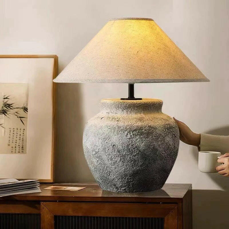 Antonio Japanese Grey Clay Stone Lamp.