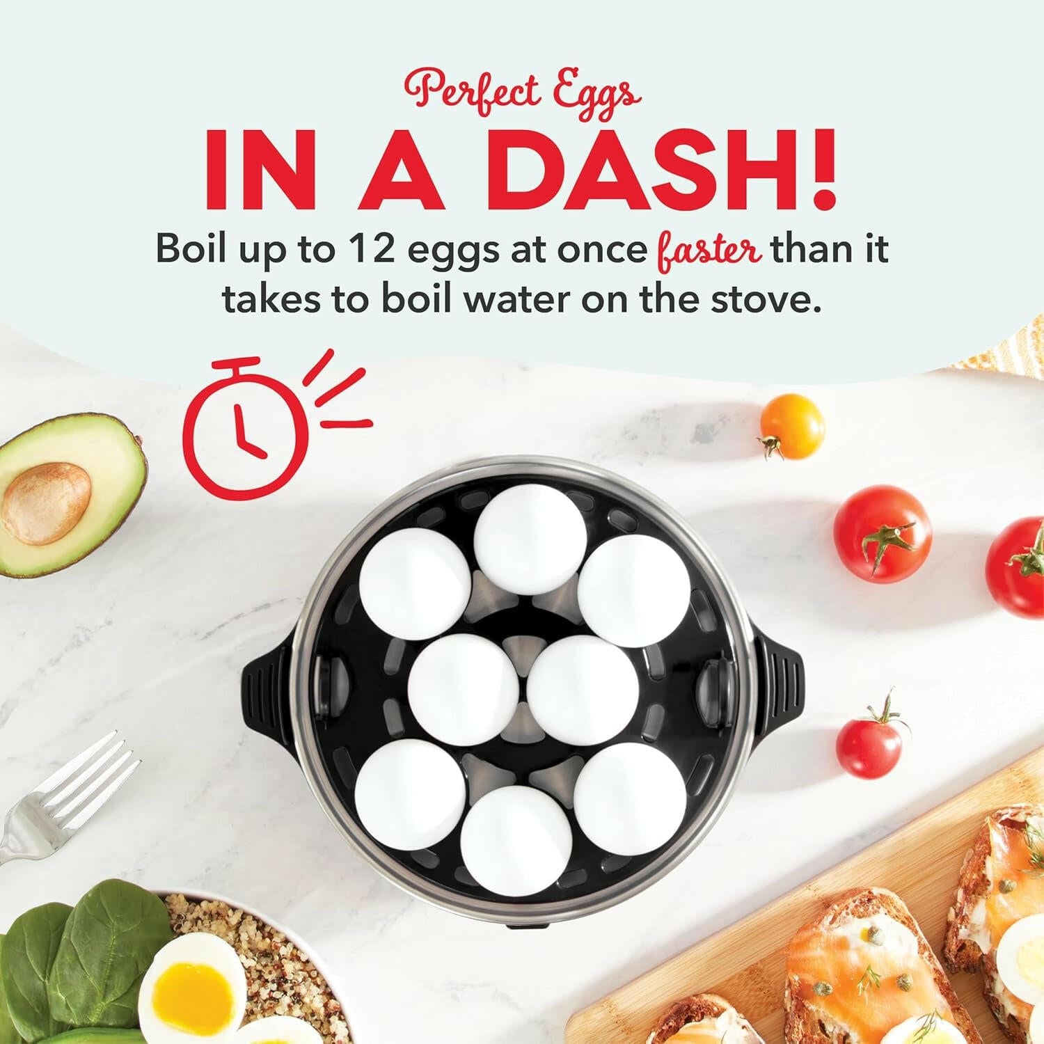 Deluxe Rapid Egg Cooker for Hard Boiled, Poached, Scrambled Eggs, Omelets, Steamed Vegetables, Dumplings & More, 12 Capacity, with Auto Shut off Feature - Black.