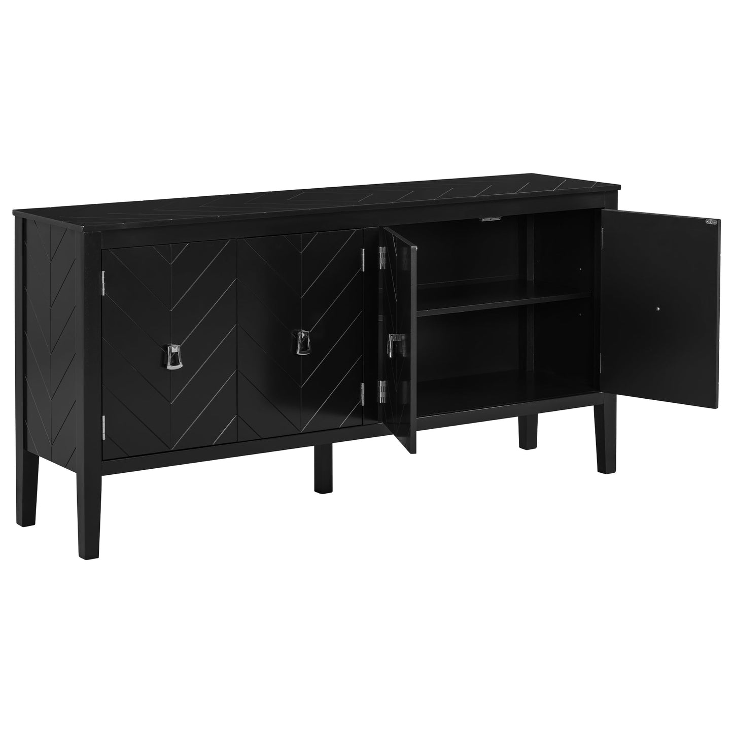 Four-Door Sideboard with Geometric Line Patterns and Vintage Metal