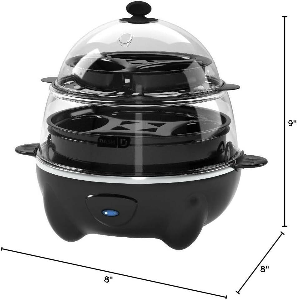 Deluxe Rapid Egg Cooker for Hard Boiled, Poached, Scrambled Eggs, Omelets, Steamed Vegetables, Dumplings & More, 12 Capacity, with Auto Shut off Feature - Black.