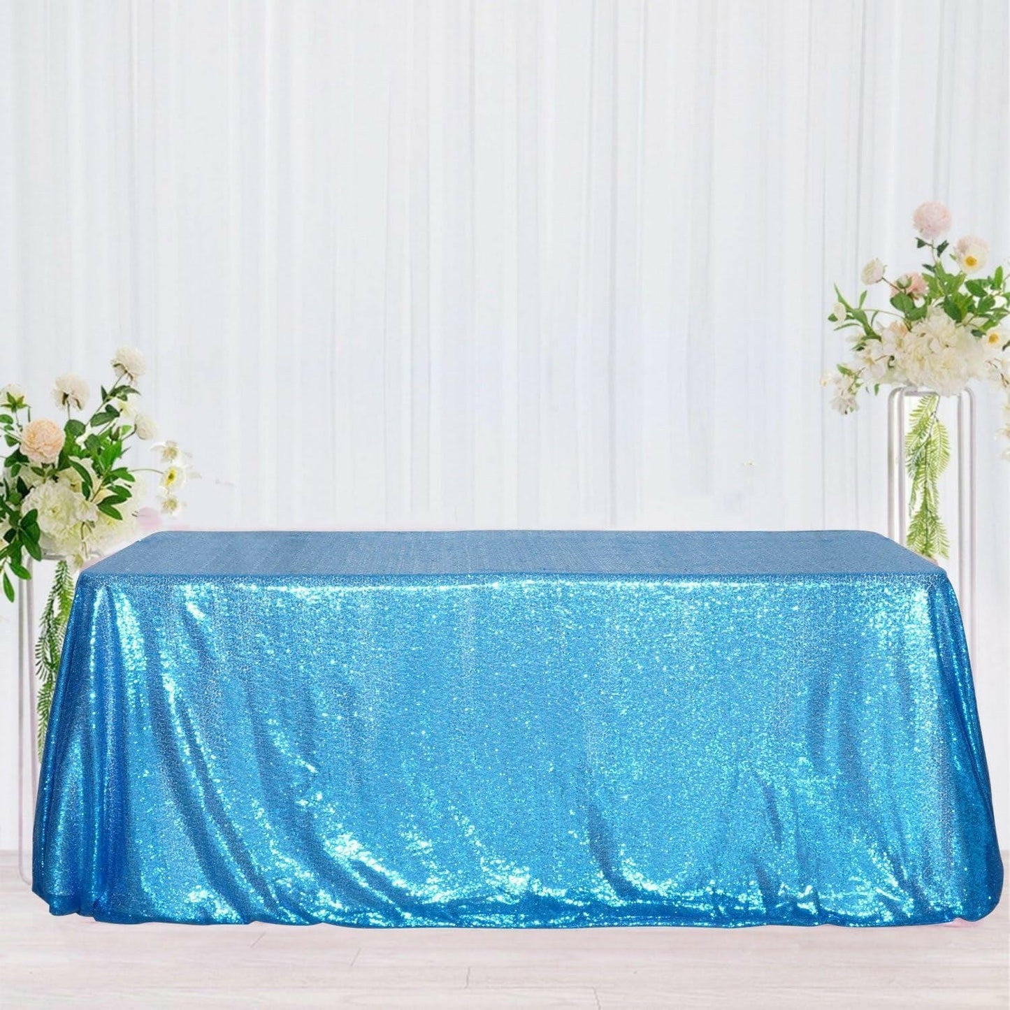 60×102'' Rectangle Turquoise Sequin Tablecloth for Party Cake Dessert Table Exhibition Events, Turquoise.