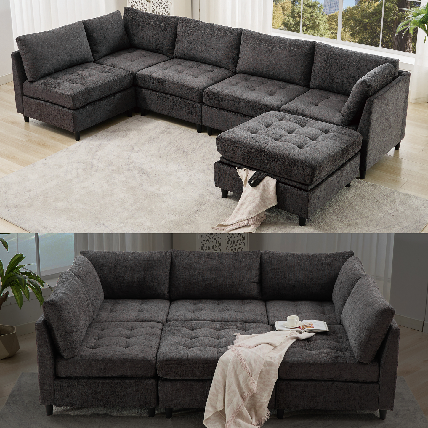 Modular Sectional Couch with Storage Ottoman, U Shaped Sofa, Storage