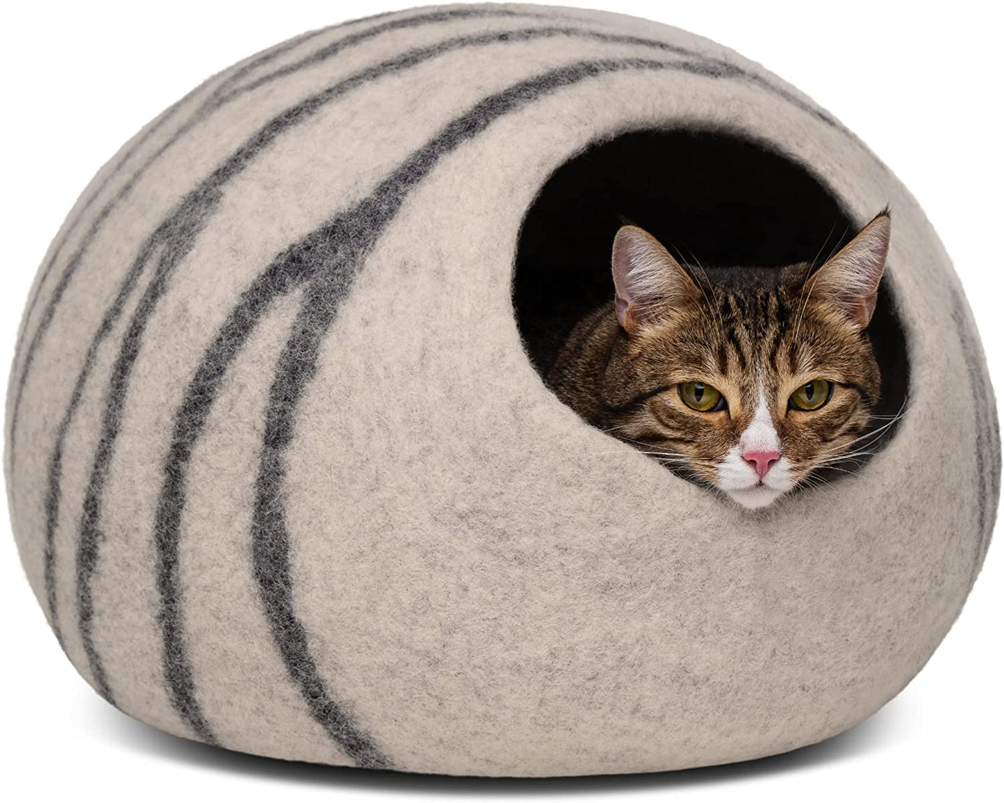 Cat Cave – Premium Felt Cat Bed for Indoor Cats, Handmade 100% Merino Wool (Light Shades) (Medium, Light Grey).