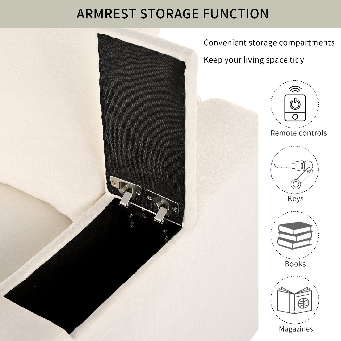 Upholstered Modular Sofa with  with Storage Space, USB Charge