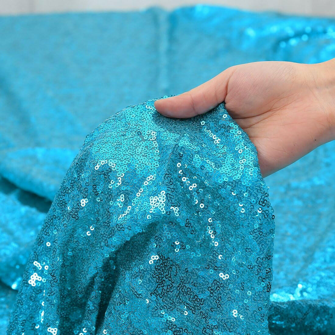 60×102'' Rectangle Turquoise Sequin Tablecloth for Party Cake Dessert Table Exhibition Events, Turquoise.