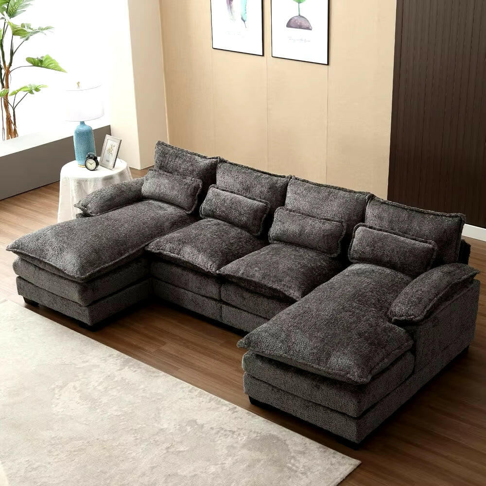 110" Sectional Sofa Couch for Living Room, Modern Chenille U Shaped Couch, Modular Sofa Sleeper with Double Chaise & Memory Foam.