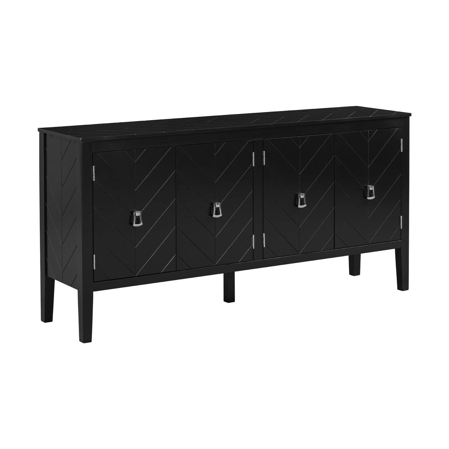 Four-Door Sideboard with Geometric Line Patterns and Vintage Metal