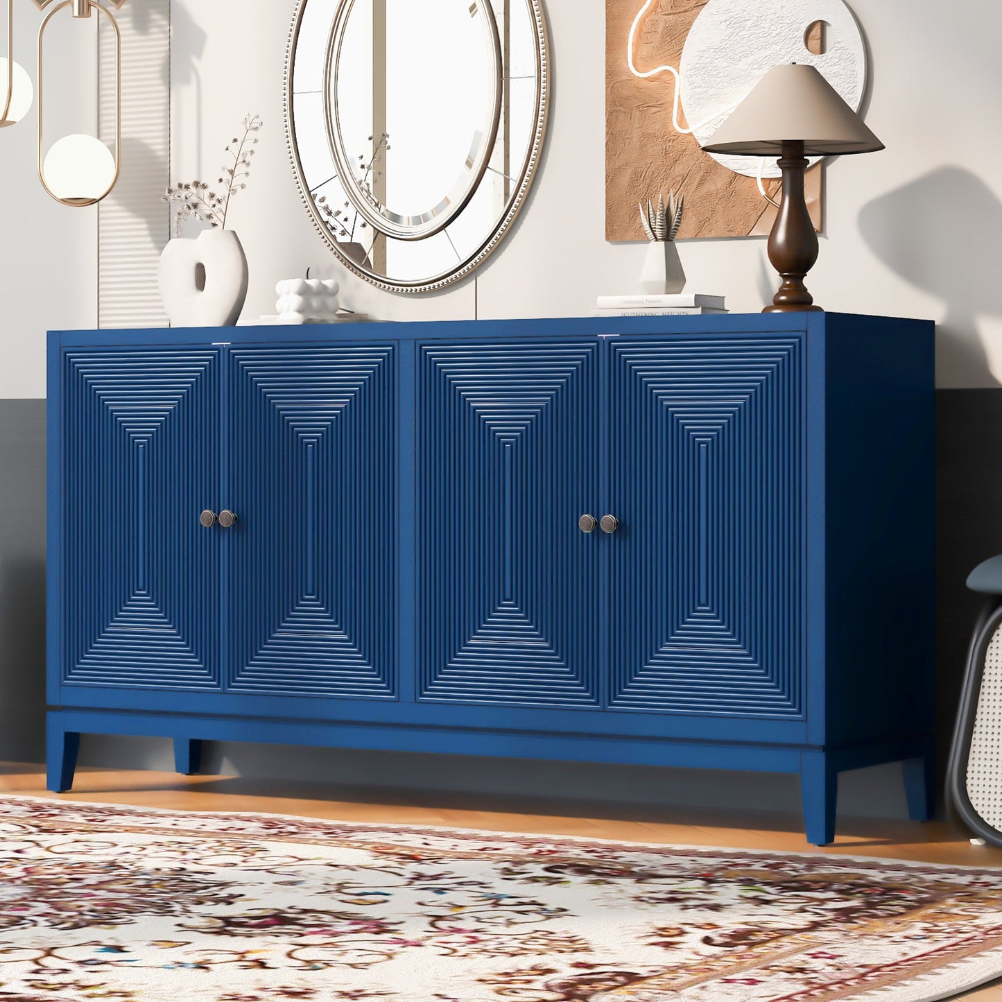 Sleek Storage Cabinet Sideboard Buffet with Vertical Line