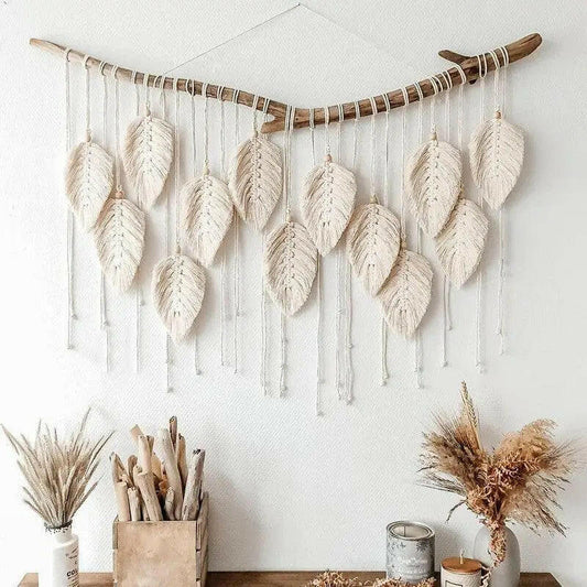 Macrame Wall Hanging Leaf Tapestry.