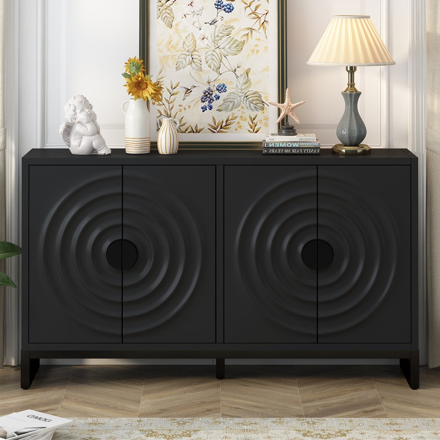 Storage Cabinet Sideboard Wooden Cabinet with Stunning Water Wave Door