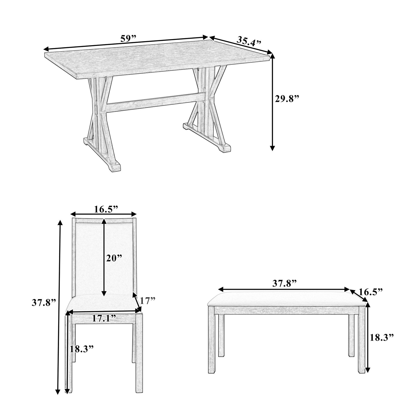 Farmhouse Classical 6-Piece Dining Table Set with Trestle Legs,Kitchen