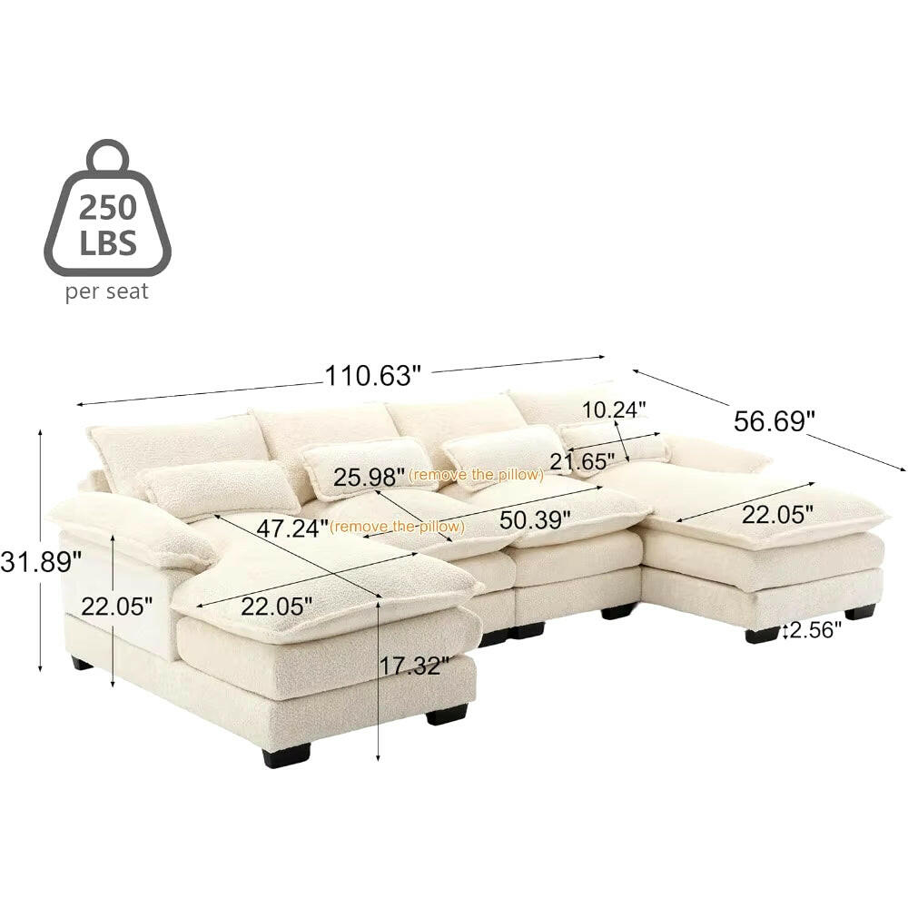 110" Sectional Sofa Couch for Living Room, Modern Chenille U Shaped Couch, Modular Sofa Sleeper with Double Chaise & Memory Foam.