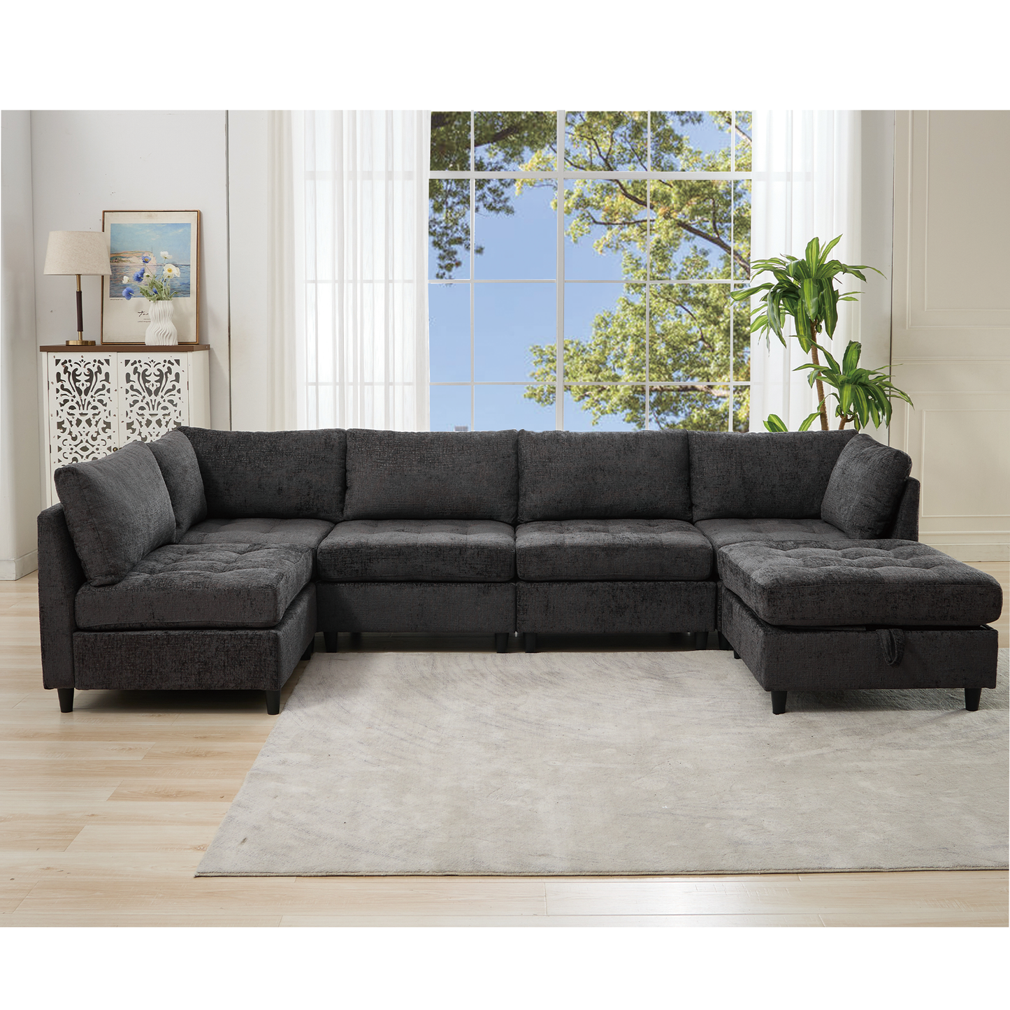 Modular Sectional Couch with Storage Ottoman, U Shaped Sofa, Storage