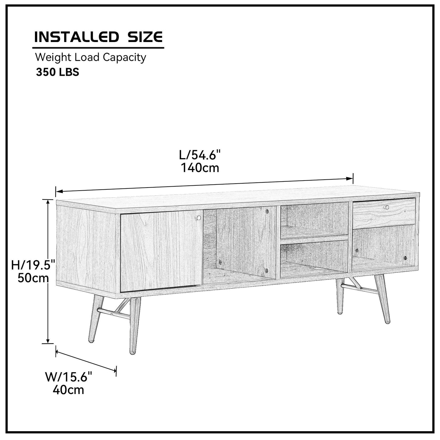 Mid-Century Modern Low Profile Media Console TV Stand, Walnut