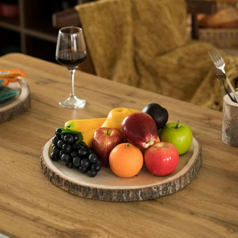 Natural Wooden Bark round Slice 16 In. Tray, Rustic Table Charger Centerpiece.