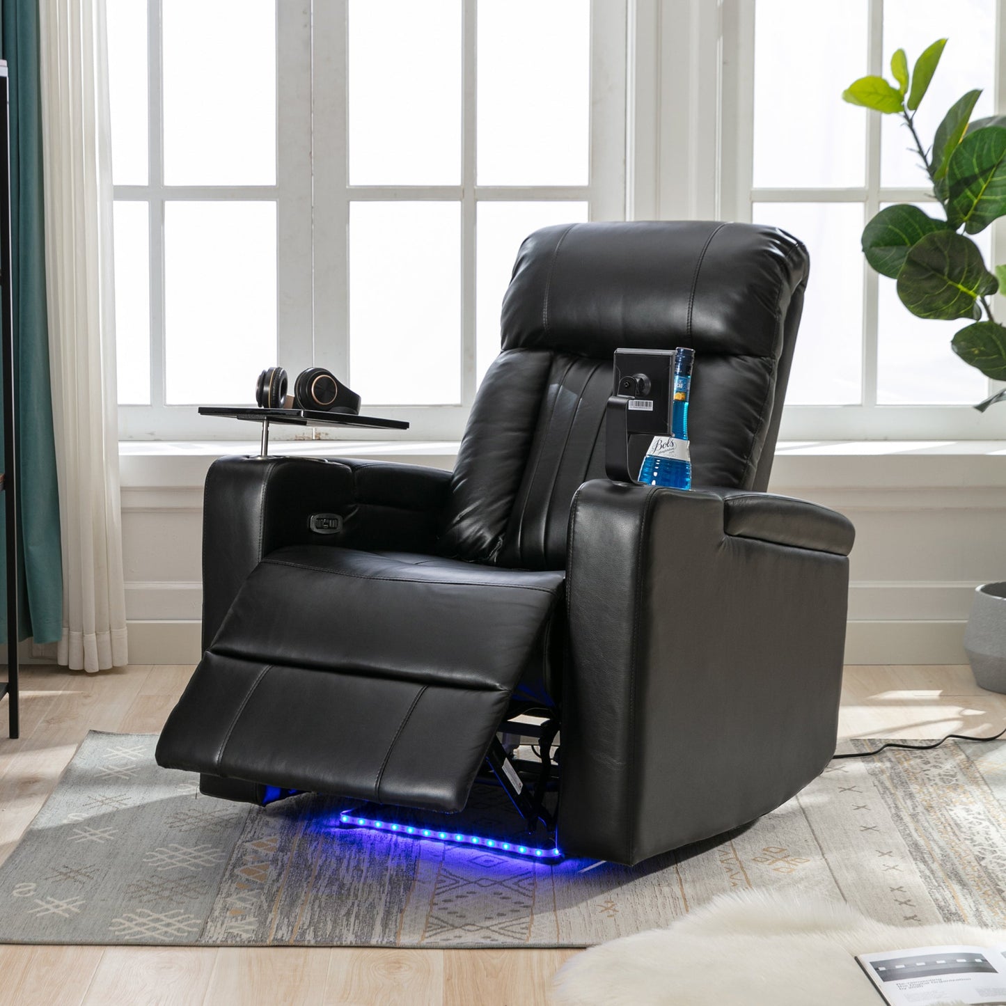 Premium Power Recliner with Storage Arms, Cupholders, Swivel Tray