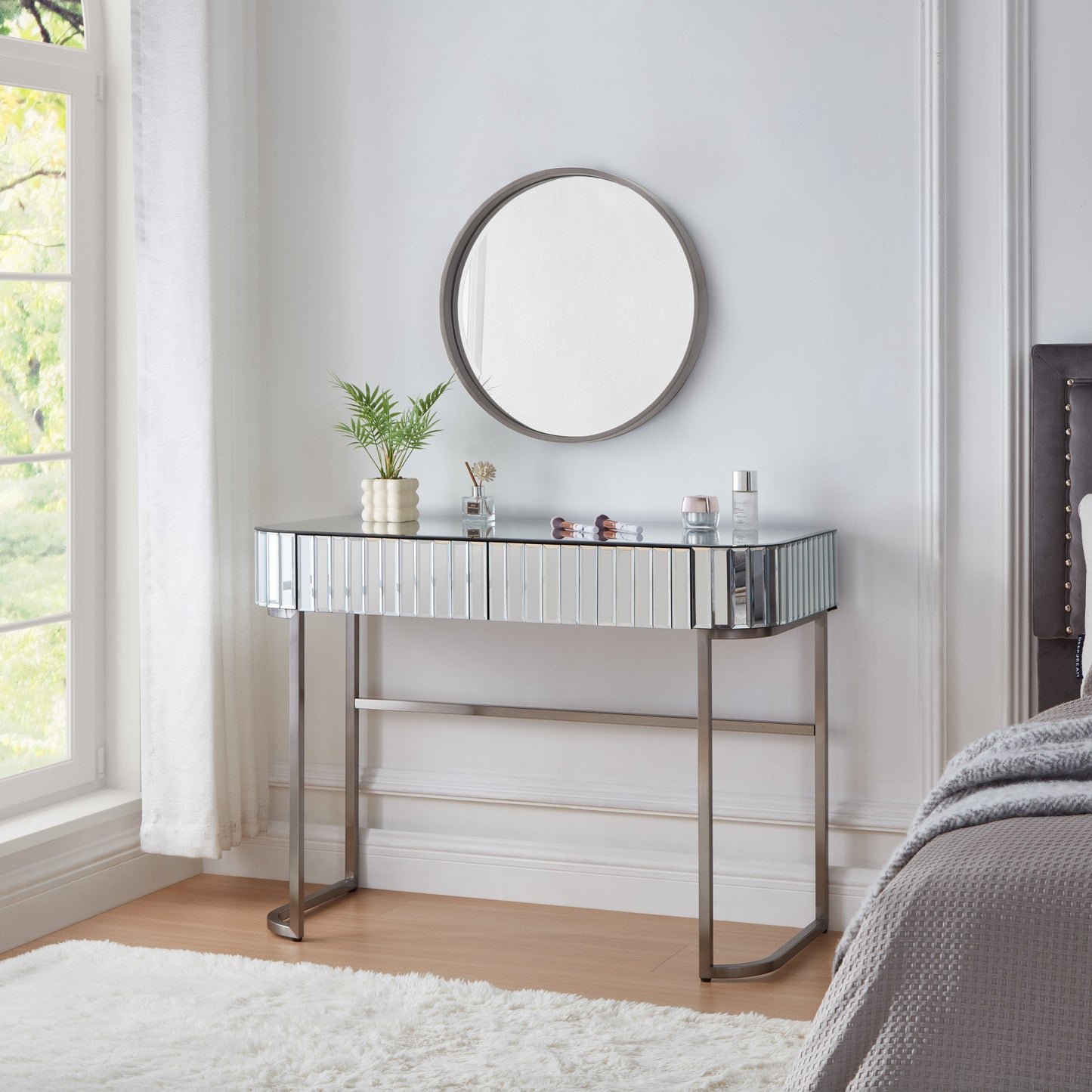 39" Mirrored Makeup Vanity Table with Stainless Steel Base, Mirrored